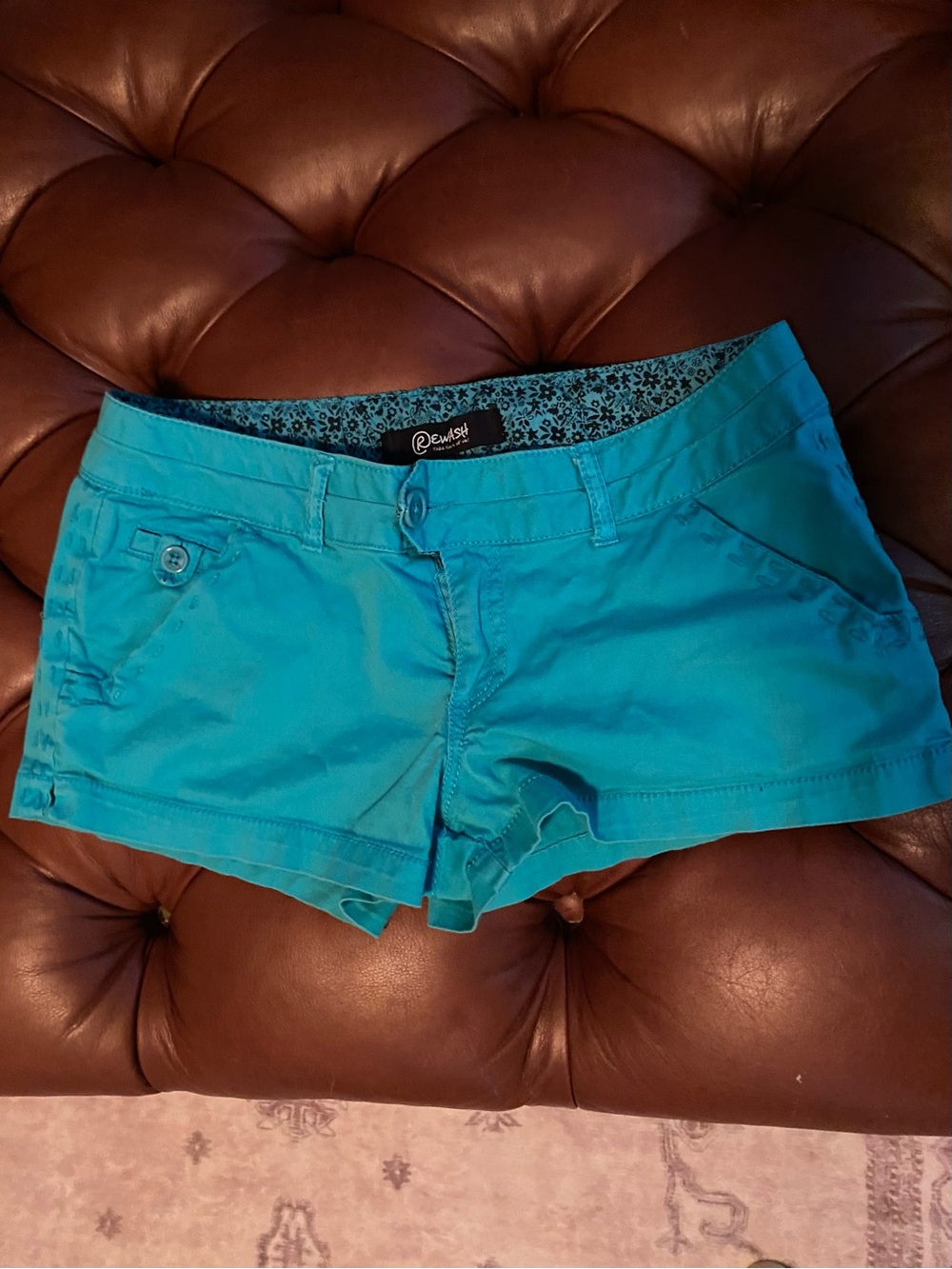 Rewash Brand Teal Low-Rise Cotton Blend Jean Shorts